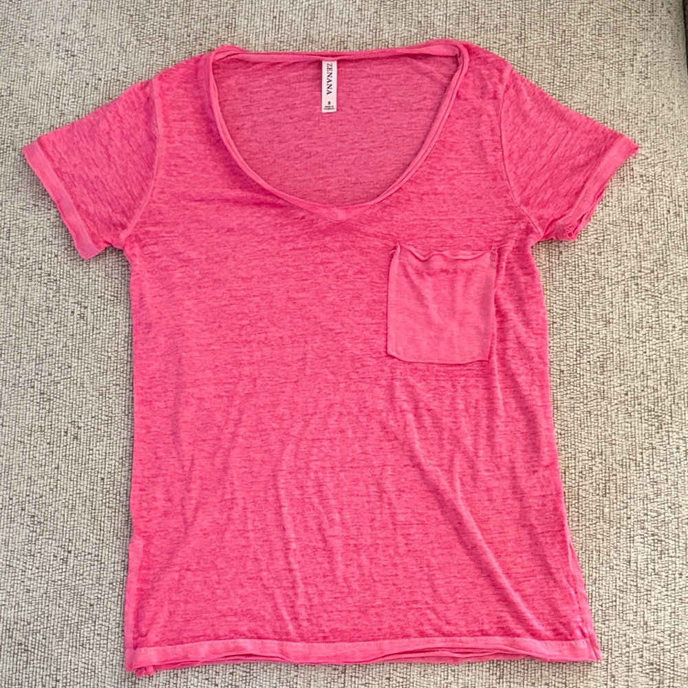 Zenana Women's Pink V-Neck T-Shirt